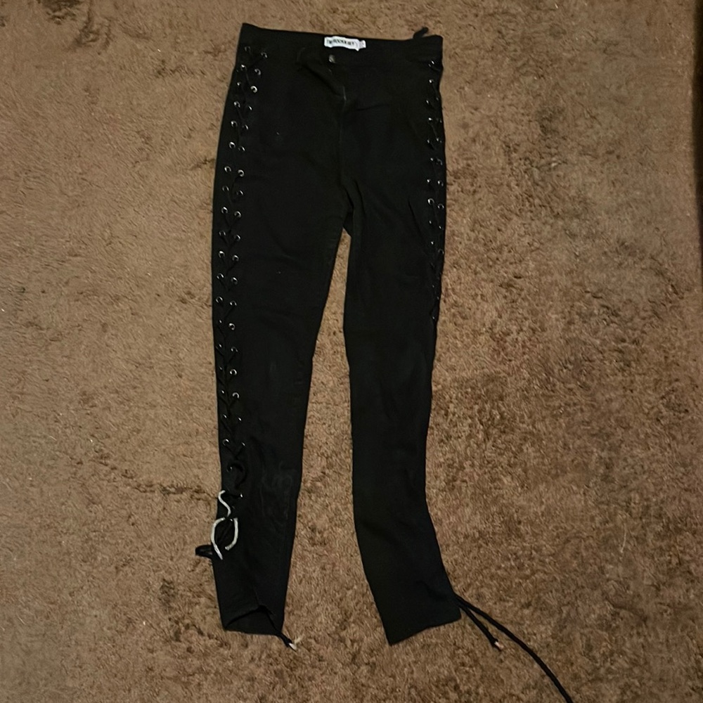 Black Edgy Jeans with String Laced Sides